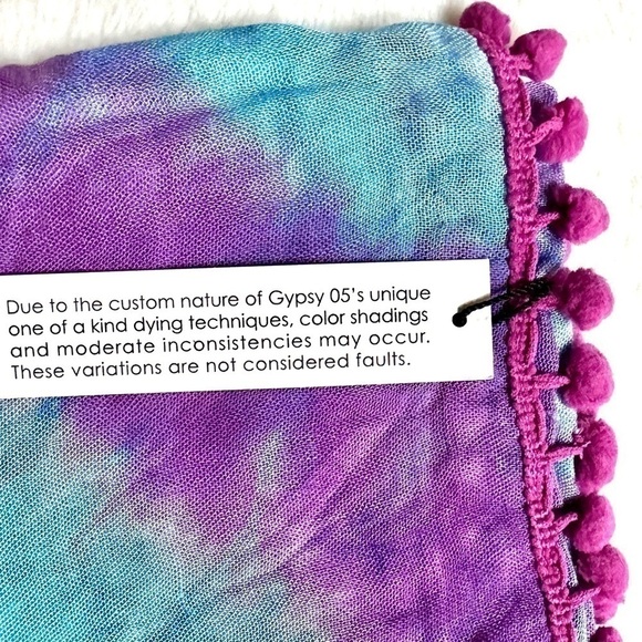 NWT Gypsy 05 Tie Dye Rayon Scarf with Pom Pom Tassels - Picture 9 of 9